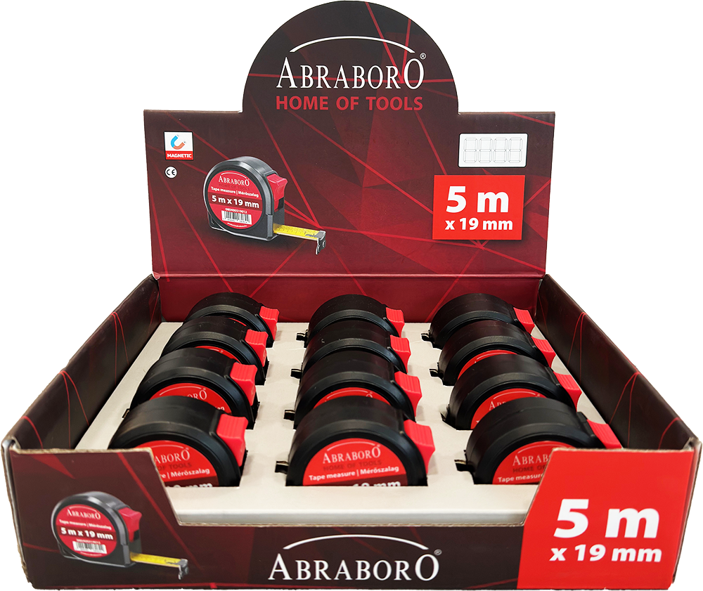 Abraboro ABS házas mérőszalag, 5 m x 19 mm, 12 db/csomag termék fő termékképe
