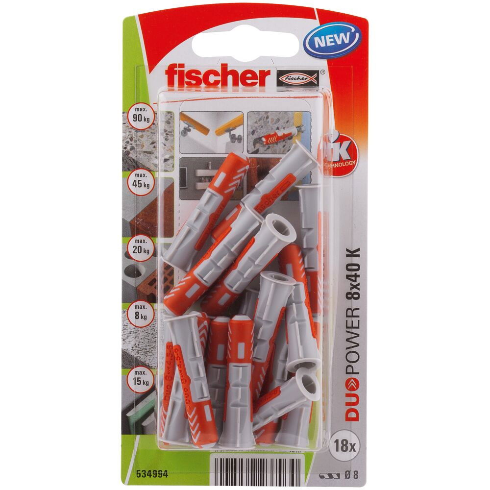 Fischer DUOPOWER dübel 8 x 40 K NV - csavar nélkül, bliszteres, 18 db/csomag termék fő termékképe