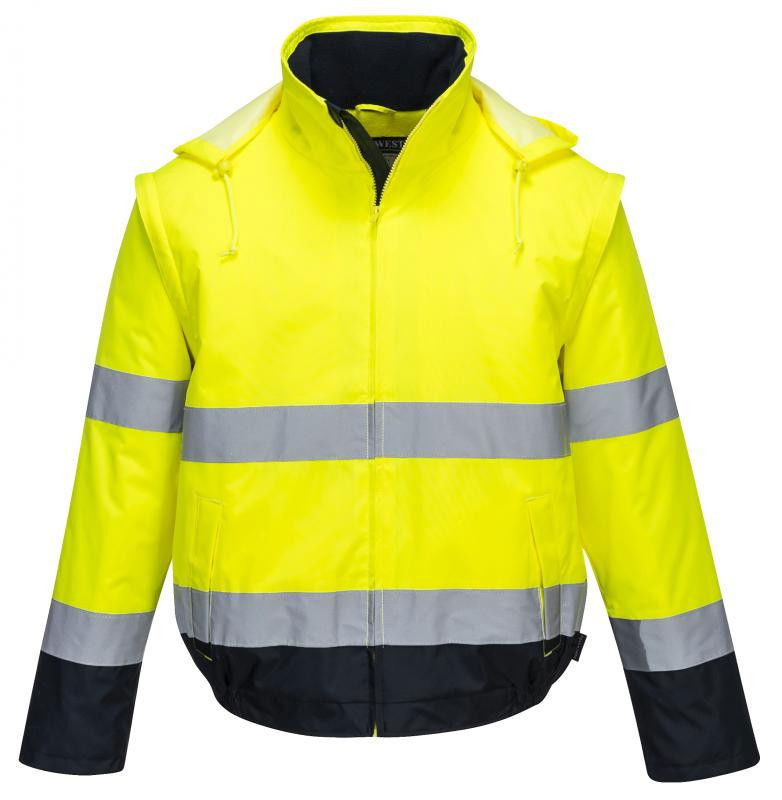 Portwest C464 - Essential Lite Hi-Vis 2 az 1-ben kontrasztos bomber kabát, sárga/tengerészkék termék fő termékképe