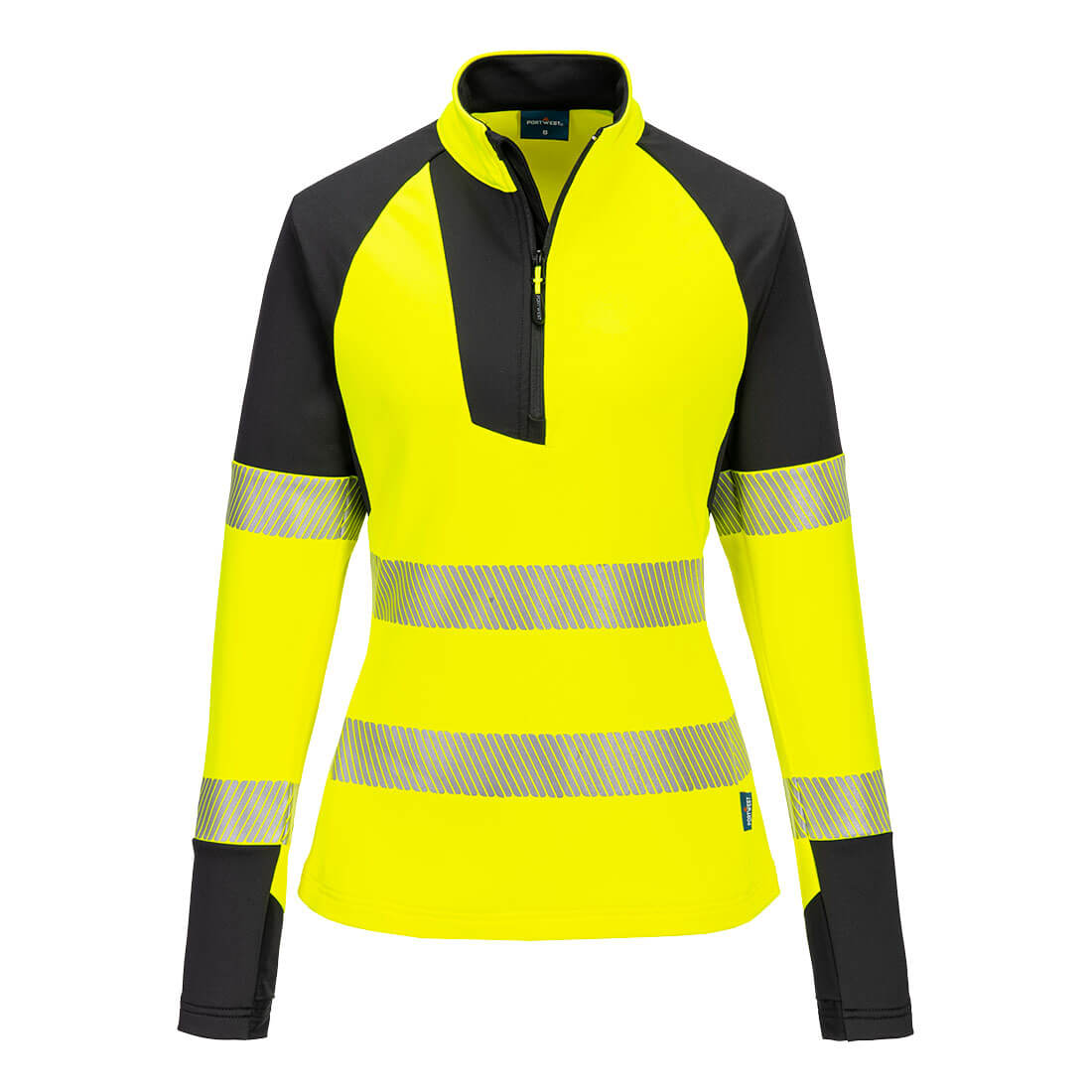 Portwest T173 - PW3 női Hi-Vis 1/4 zippzáras hosszú ujjú pólóing, sárga/fekete termék fő termékképe